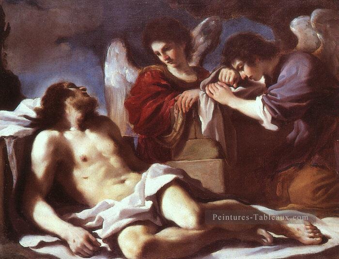 Anges pleurant la mort Christ Baroque Guercino Peintures à l'huile